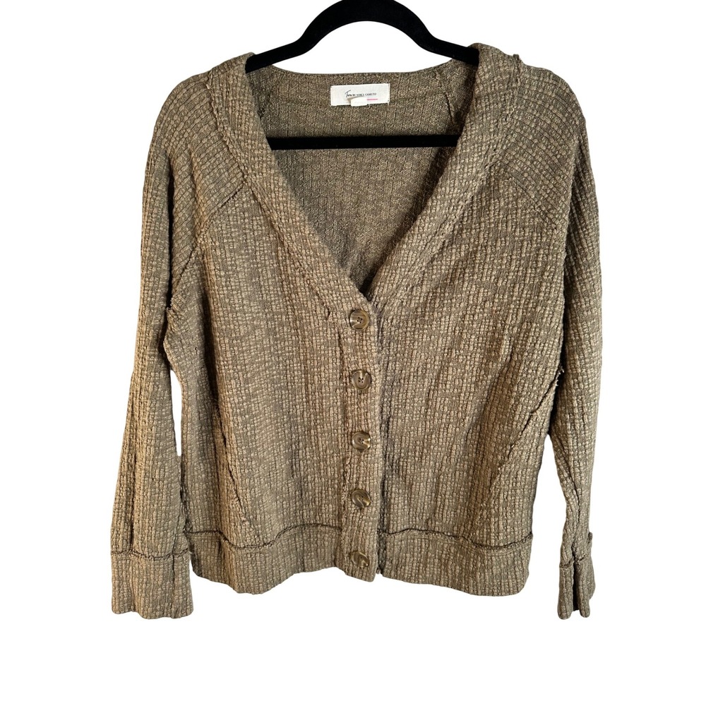 Two by Vince Camuto Tan Brown Textured Waffle‎ Knit Cardigan Sweater Size Small